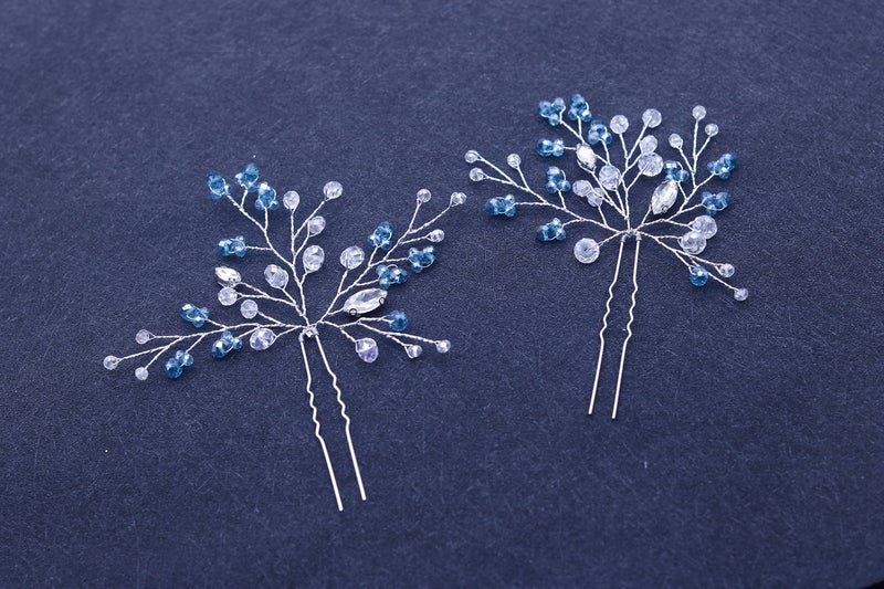 FXmimior Hair Pins Bridal Women Light Blue Crystal Vintage Wedding Party Headpiece Hair Clip Crystal Hair Accessories(pack of 2) - Image 4